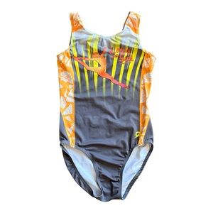 GK Elite Orange & Gray Gymnastics Leotard size Adult small